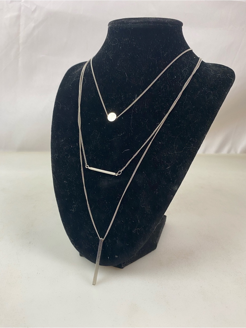 Minimalist Silver Tone Layered Bar Necklace Modern Geometric Pendant